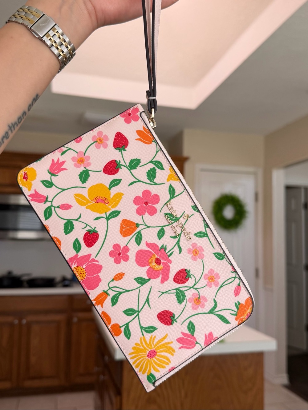 Kate Spade New York Strawberry Garden Medium L-Zip Wristlet